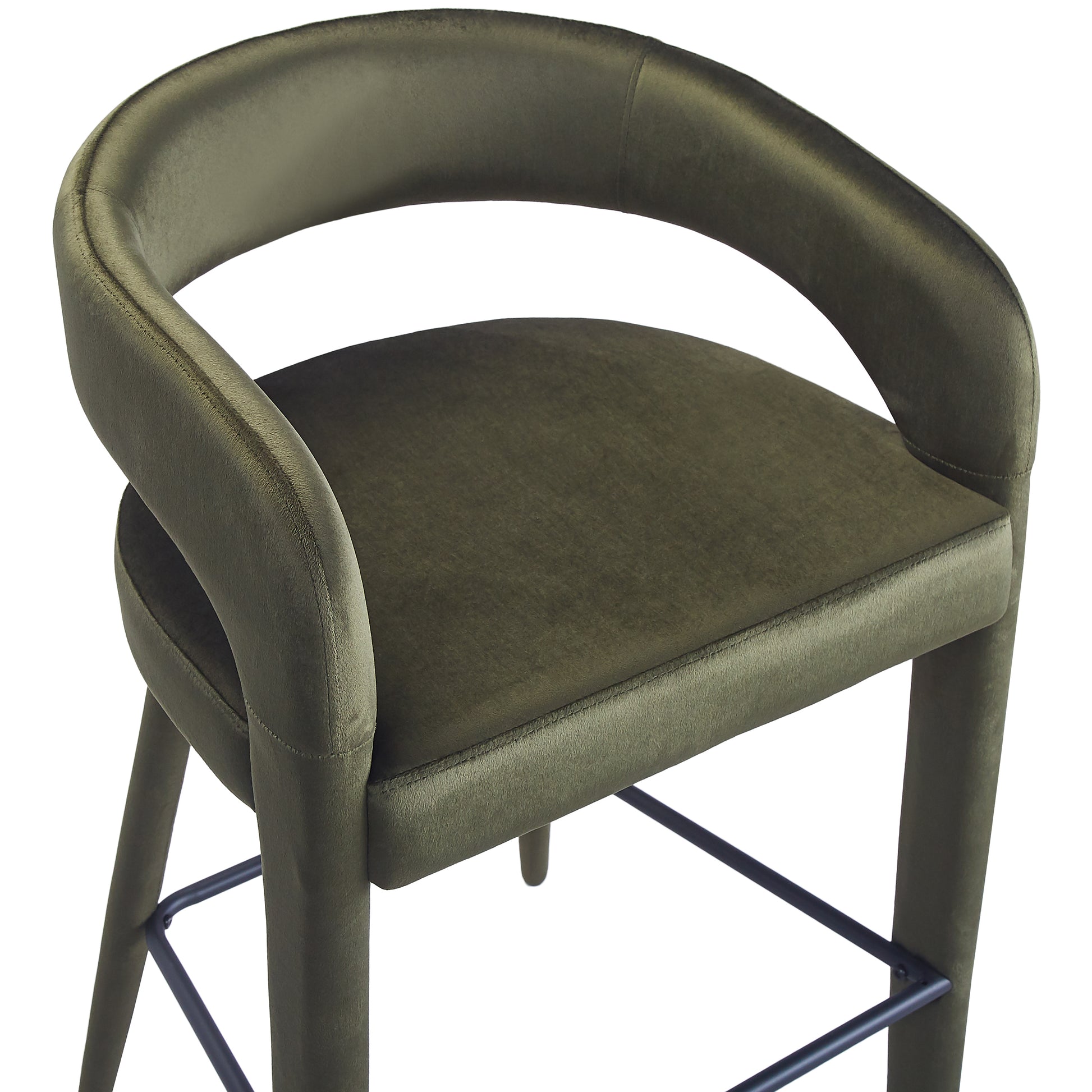Olive green bar stool seat and backrest close-up on white background