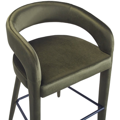 Olive green bar stool seat and backrest close-up on white background