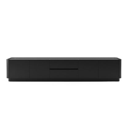 Black modern TV stand on a white background