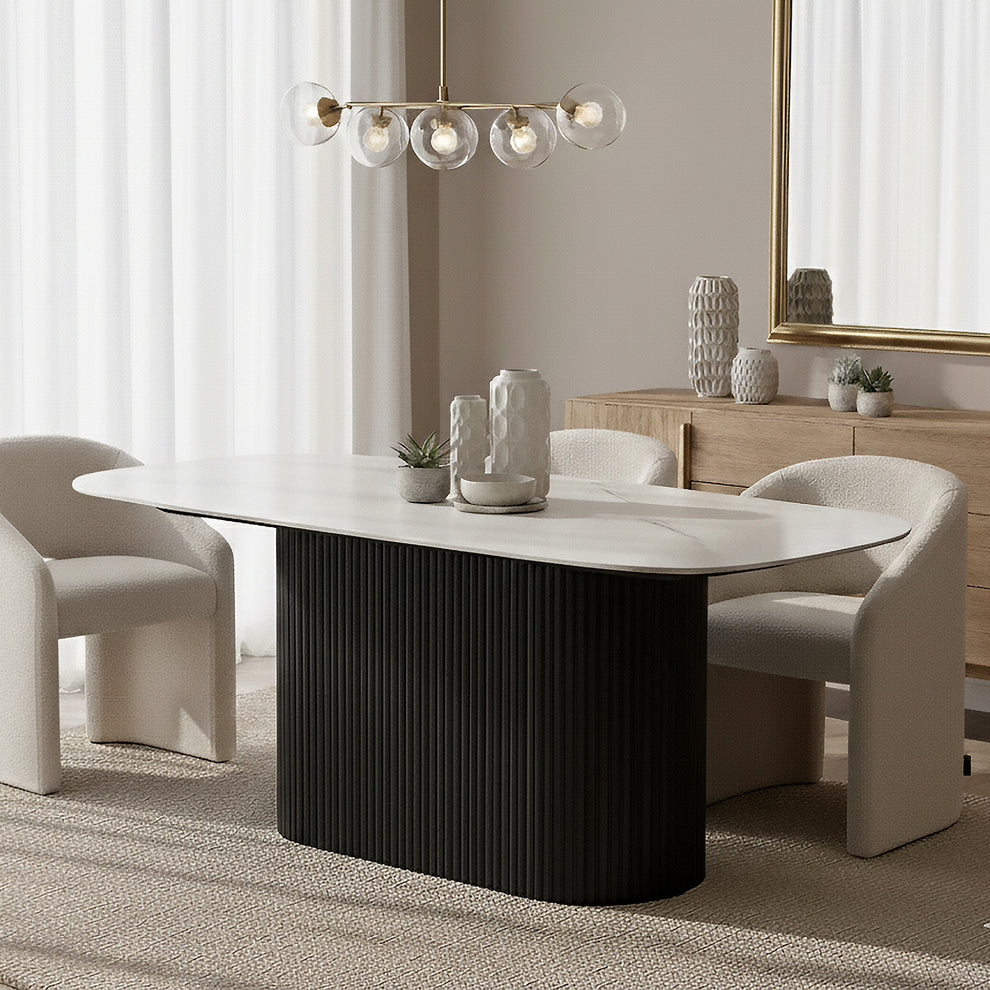 Aeris 180cm Marble Look Dining Table With Wood Base in Black