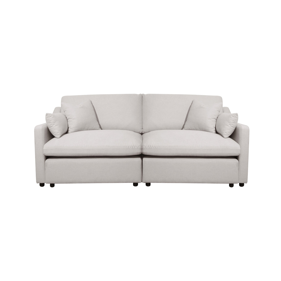 Modern light beige sofa isolated on a white background, full front view