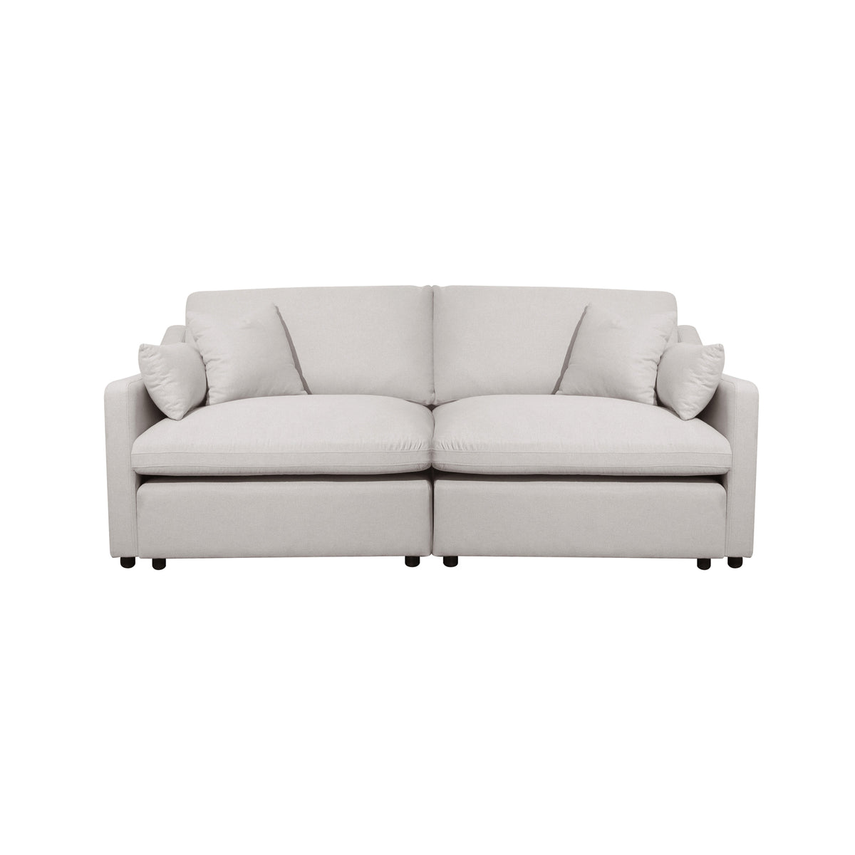Modern light beige sofa isolated on a white background, full front view