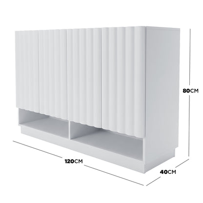 White storage cabinet with dimension lines showing width 120 cm, depth 40 cm, height 80 cm on a white background