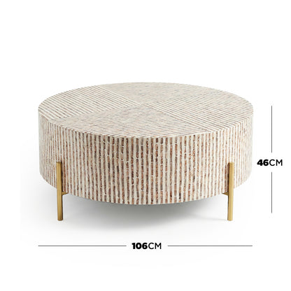 Round coffee table on white background with dimension lines indicating 106 cm diameter and 46 cm height