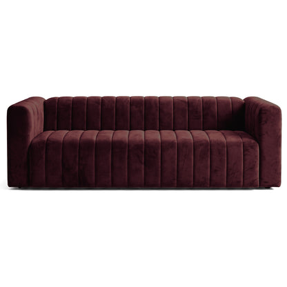Front view of a burgundy sofa on a white background