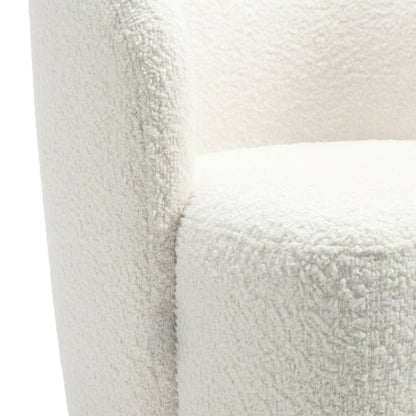 Close-up of white textured upholstered chair fabric and curved arm