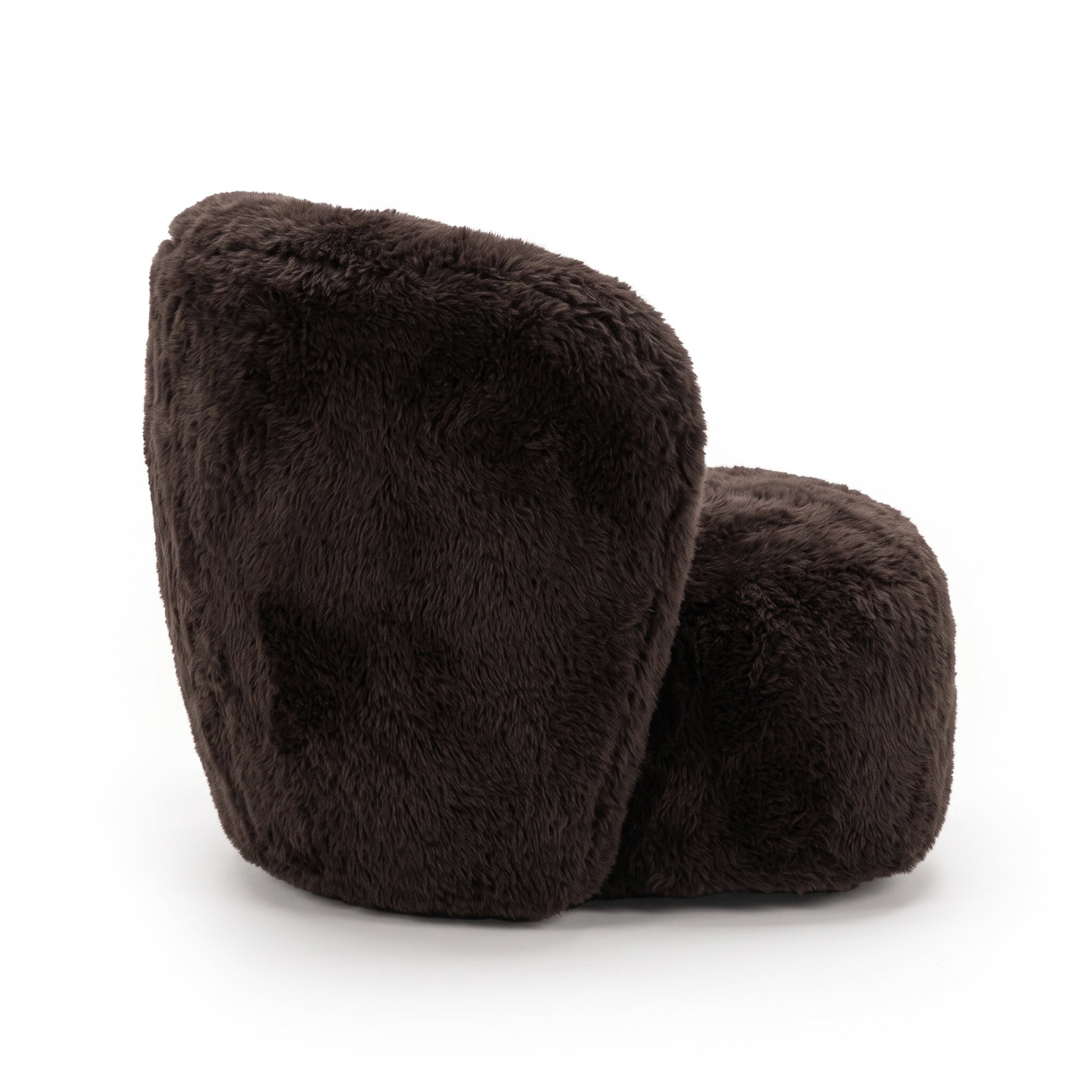 Plush chocolate brown fur accent chair on a white background