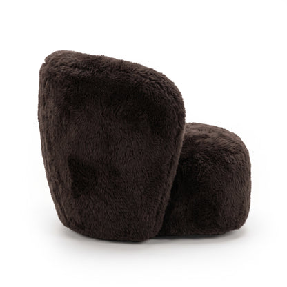 Plush chocolate brown fur accent chair on a white background