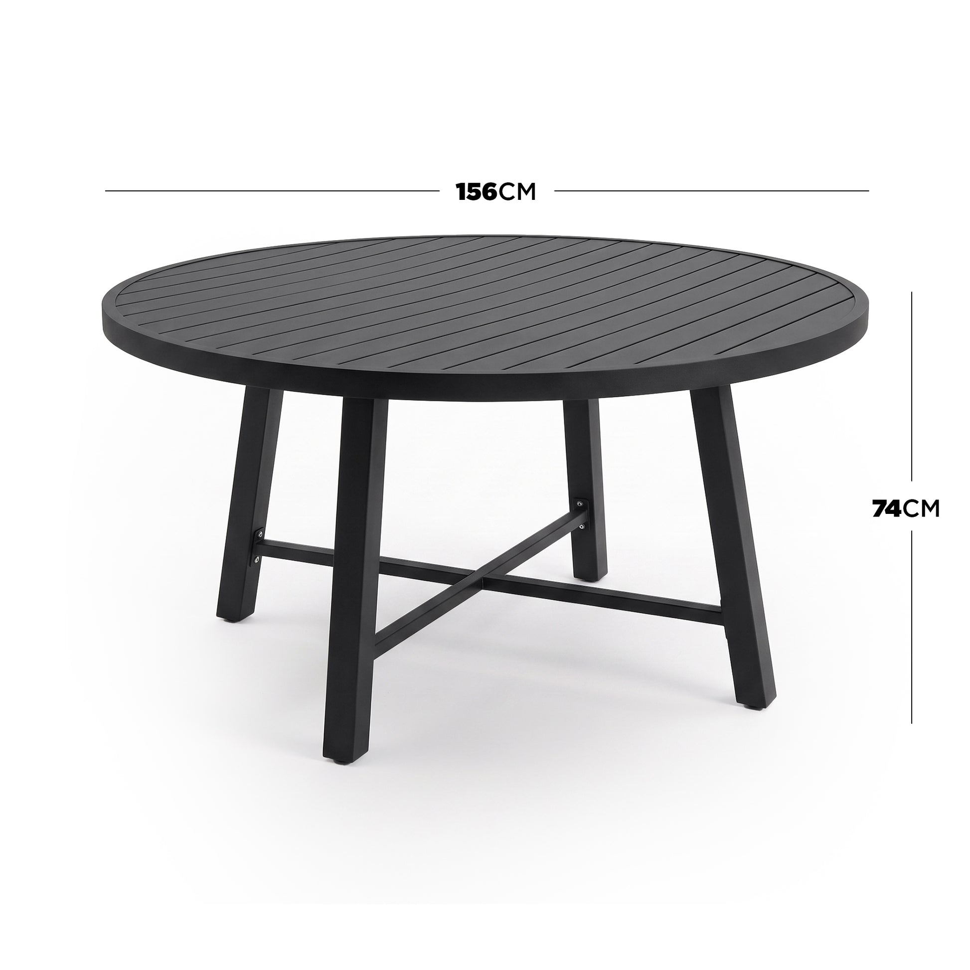 Round black table on white background with diameter and height dimensions shown