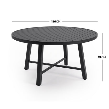 Round black table on white background with diameter and height dimensions shown