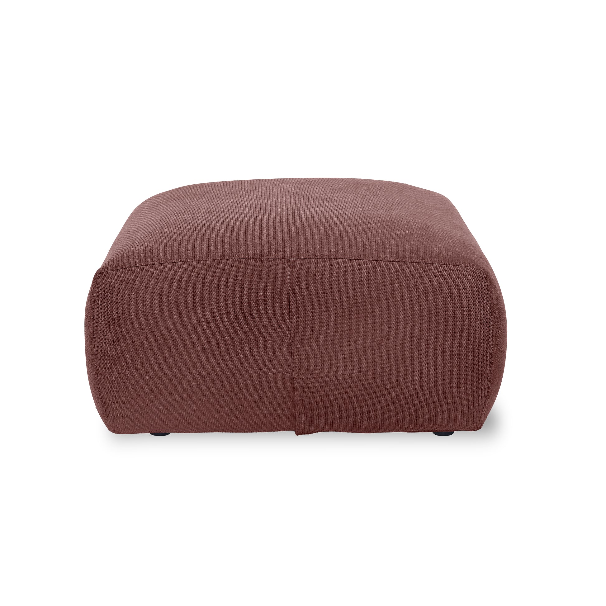 Brown fabric ottoman front view on white background