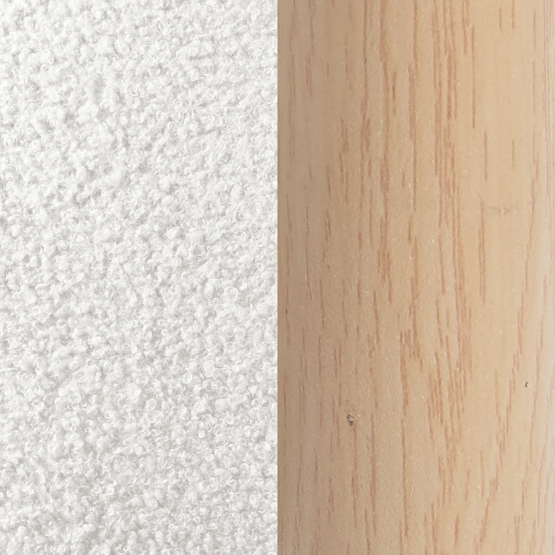 Close-up of white textured surface next to pale wood grain detail