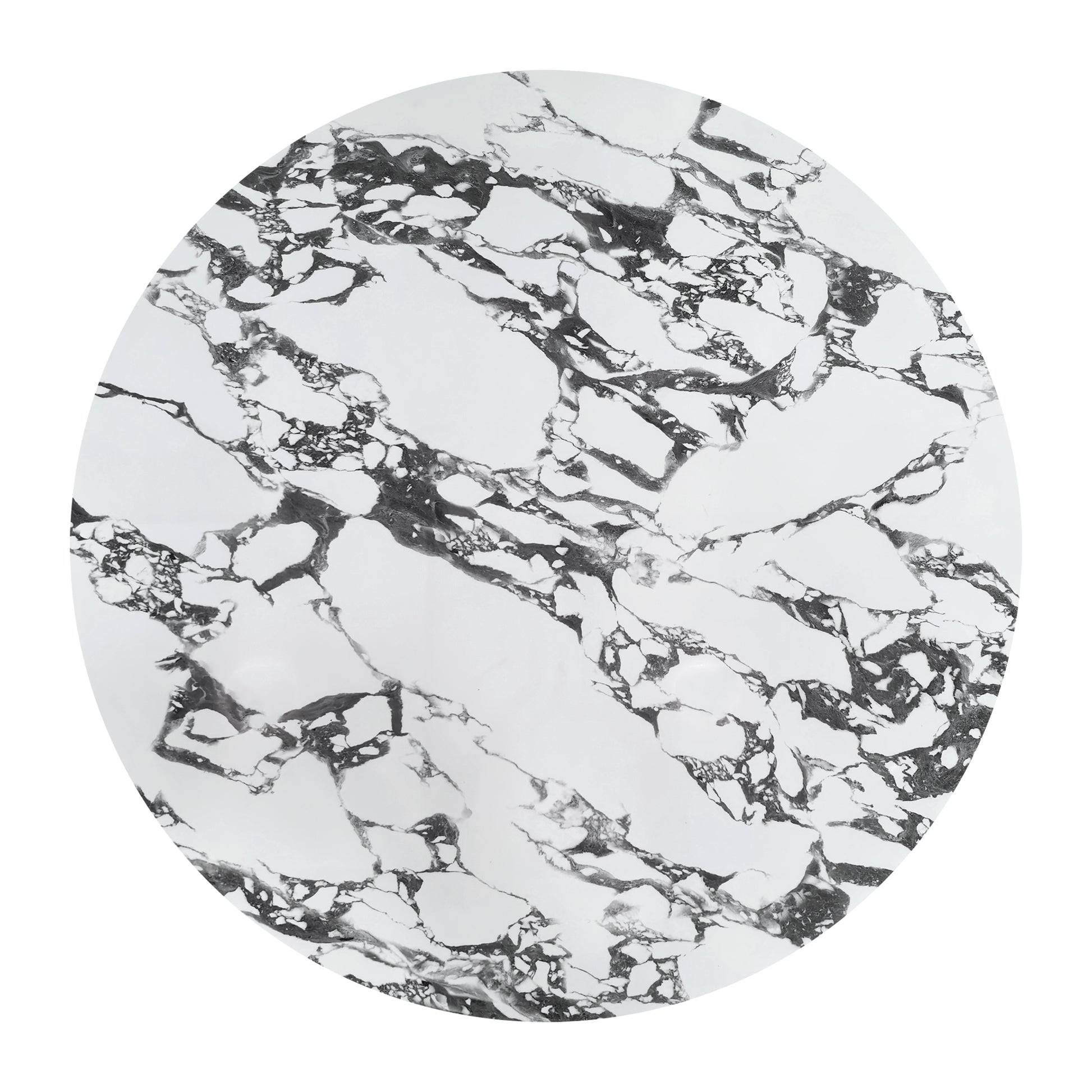 Round marble-patterned tabletop on white background