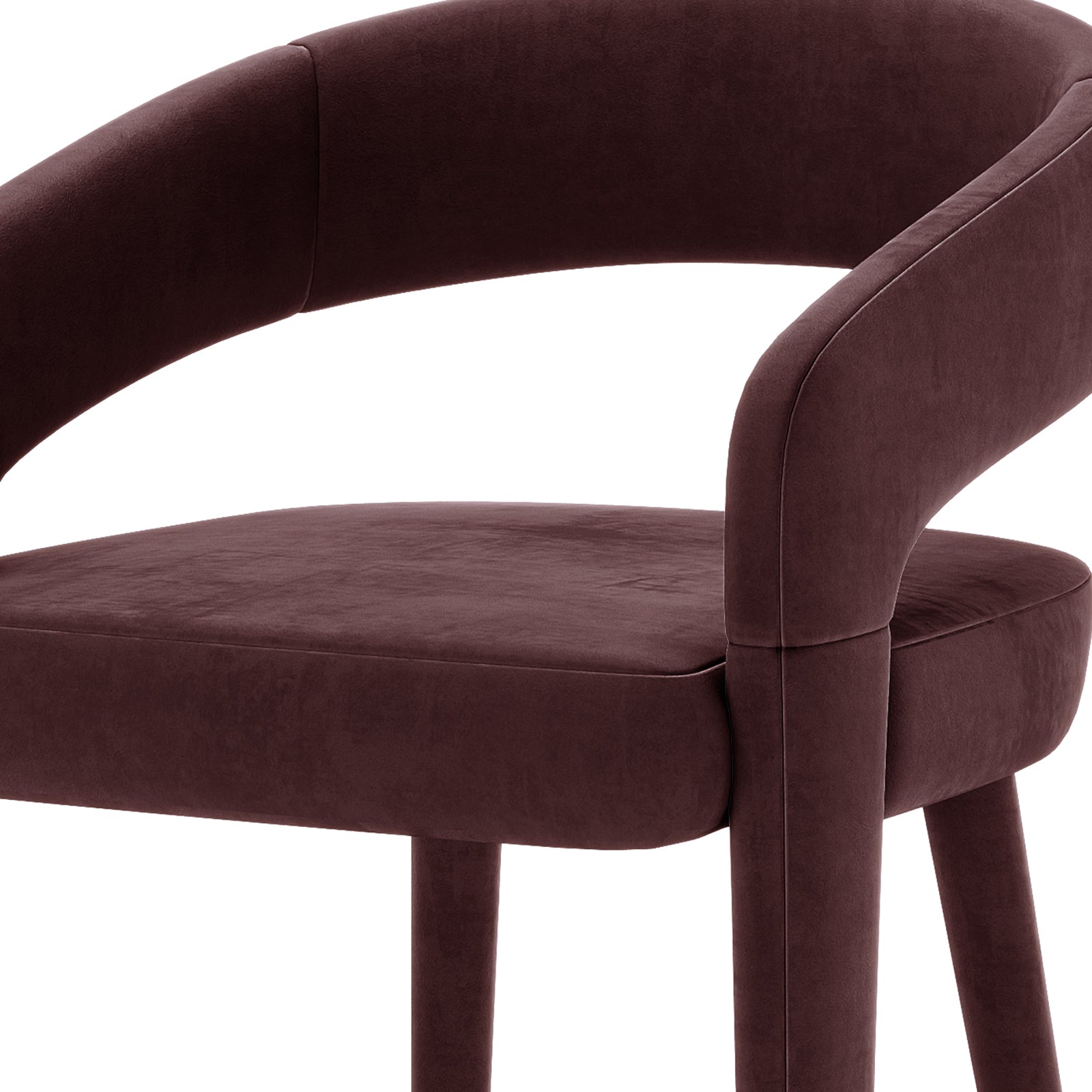 Eisha Velvet Bar Stool Set of 2 in Dark Plum featuring a modern design with curved backrests, plush velvet upholstery, padded seats, and fabric-wrapped legs, perfect for enhancing your bar or kitchen space.