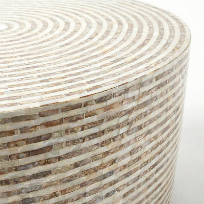 Close-up of mosaic tile pattern on coffee table