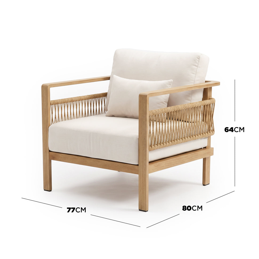 Armchair on white background with dimensions shown