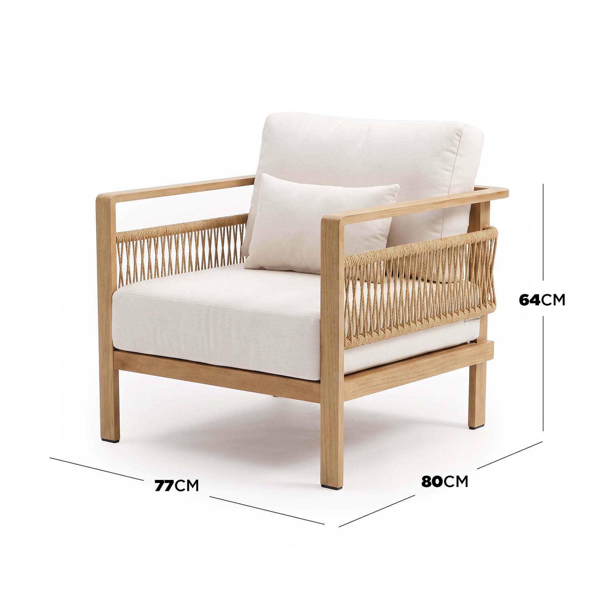 Armchair on white background with dimensions shown