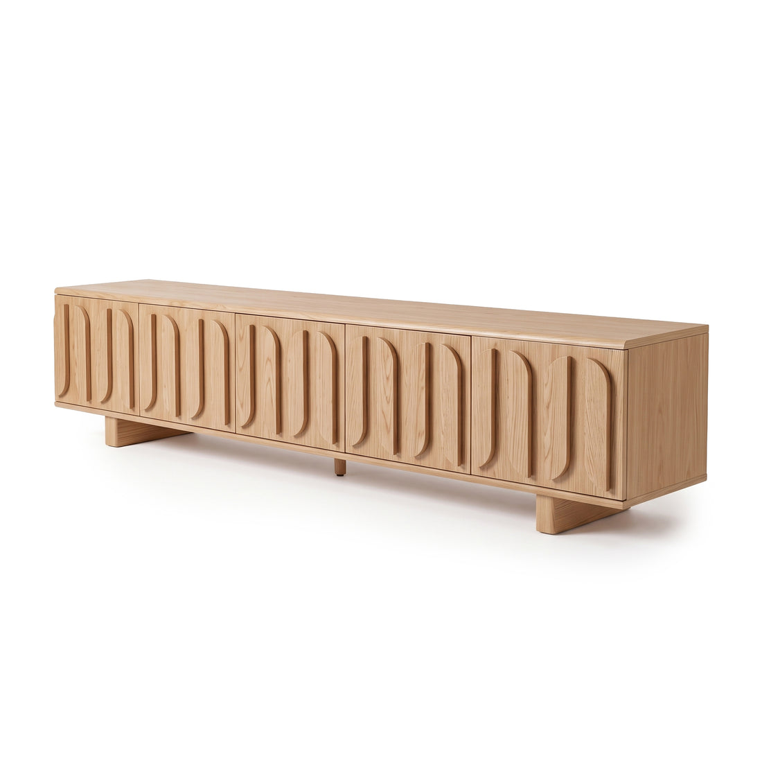 Light wood sideboard shown at a slight angle on a white background