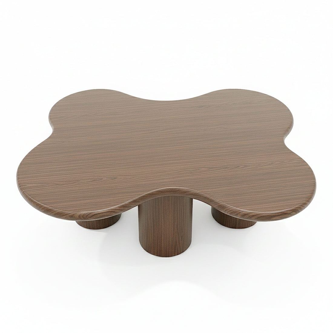 Flower-shaped wooden coffee table on white background