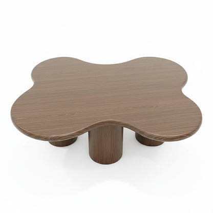 Flower-shaped wooden coffee table on white background