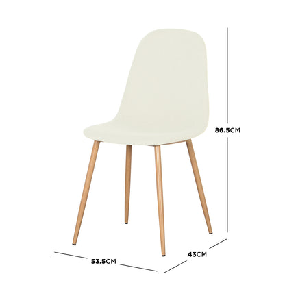Florida Corduroy Fabric Dining Chairs Set of 4 in Sand features a smooth molded seat with off-white finish, resting on angled wood-grain legs, offering modern style and sturdy support.