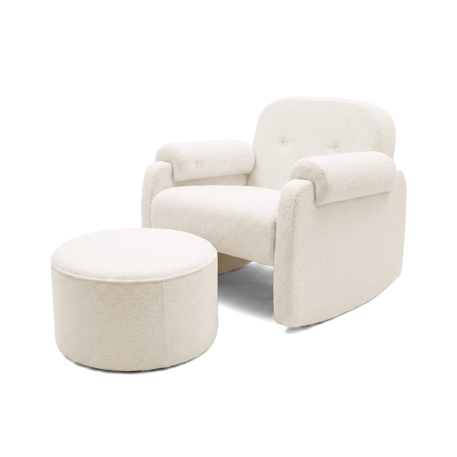 Odena Boucle Rocking Chair with Ottoman in Cream White