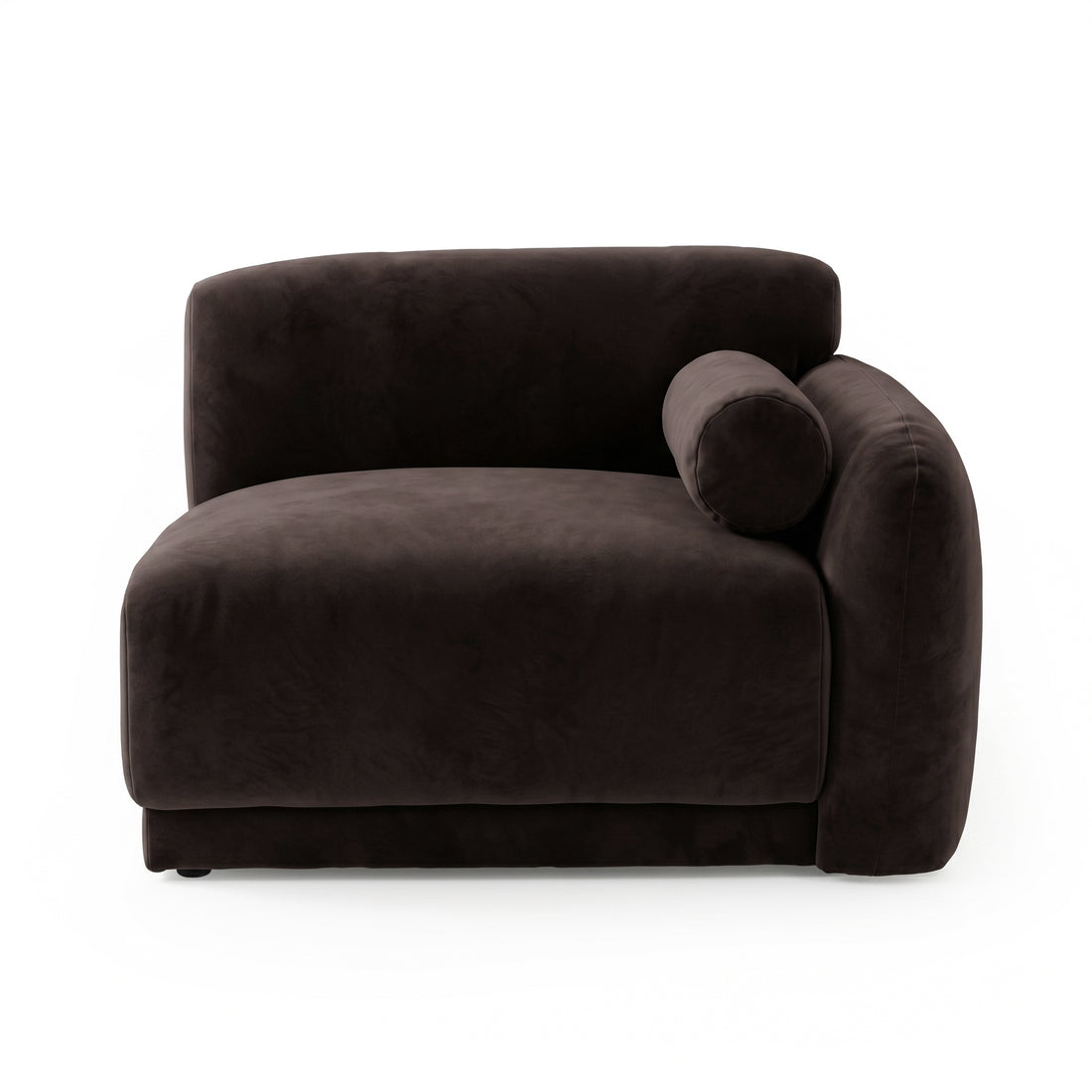 Dark brown modular corner chair with bolster pillow on white background