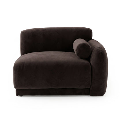 Dark brown modular corner chair with bolster pillow on white background