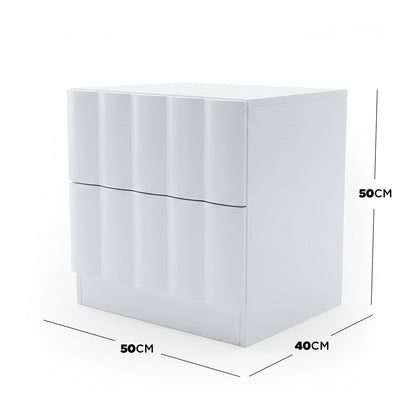 White nightstand on white background with dimensions