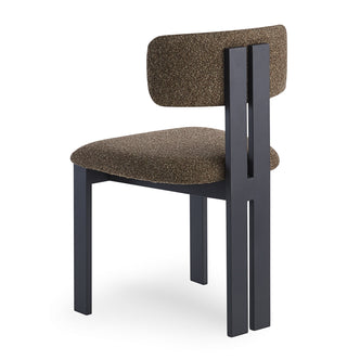 Haleo Curved Boucle Dining Chair Set of 2 in Rust Brown, featuring minimalist design with padded bouclé upholstery, matte-black wooden frame, gently curved backrest, and contoured trapezoidal seat cushion for modern dining spaces.