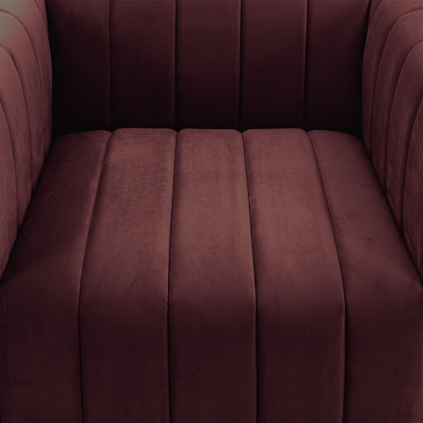 Close-up view of a Dark Merlot upholstered chair showing seat and armrests