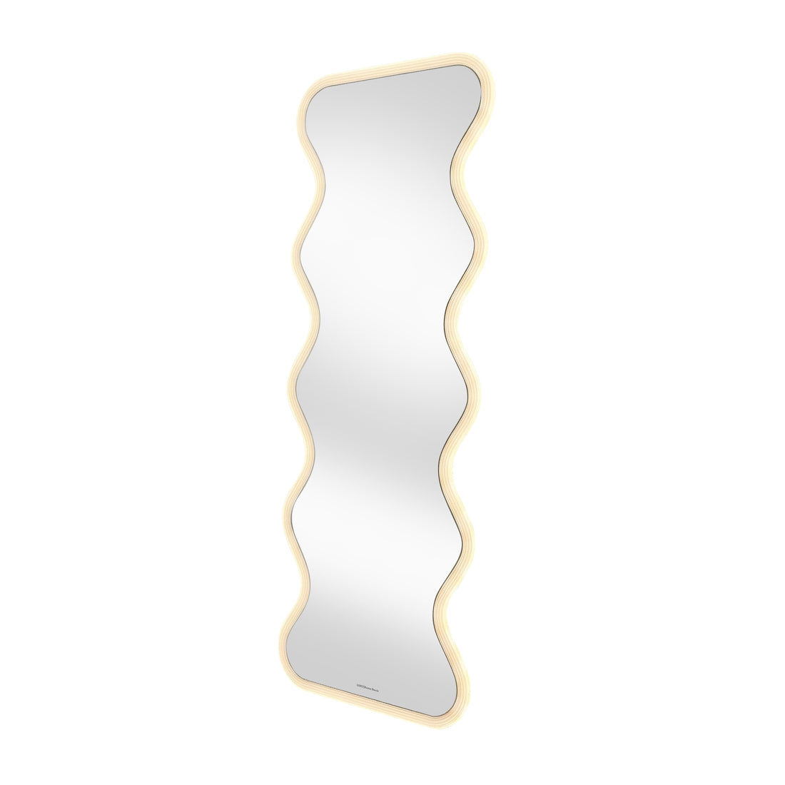 Full-length wavy-edge LED mirror on white background