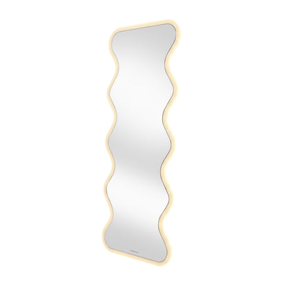 Full-length wavy-edge LED mirror on white background
