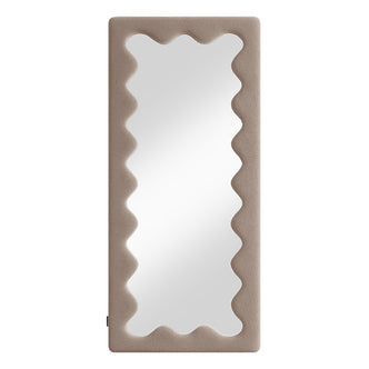 Serena 180cm Full Length Mirror features a wavy-cut taupe frame with a tactile bouclé texture, providing a sleek, modern look that enhances room brightness and space.