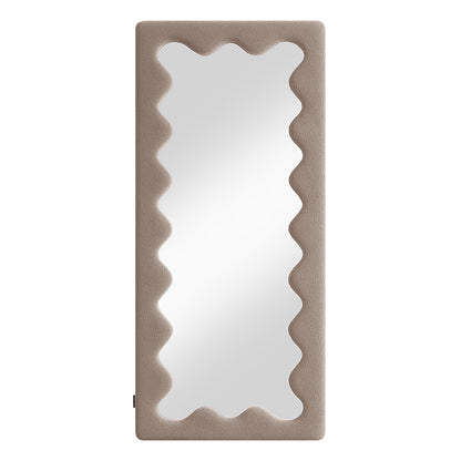 Serena 180cm Full Length Mirror features a wavy-cut taupe frame with a tactile bouclé texture, providing a sleek, modern look that enhances room brightness and space.