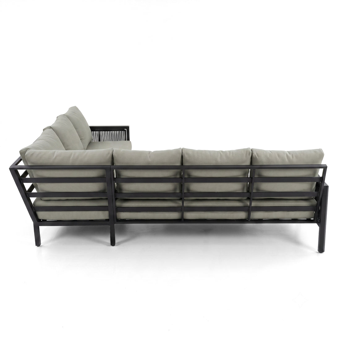 Back view of outdoor sectional sofa on white background
