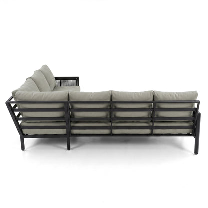 Back view of outdoor sectional sofa on white background