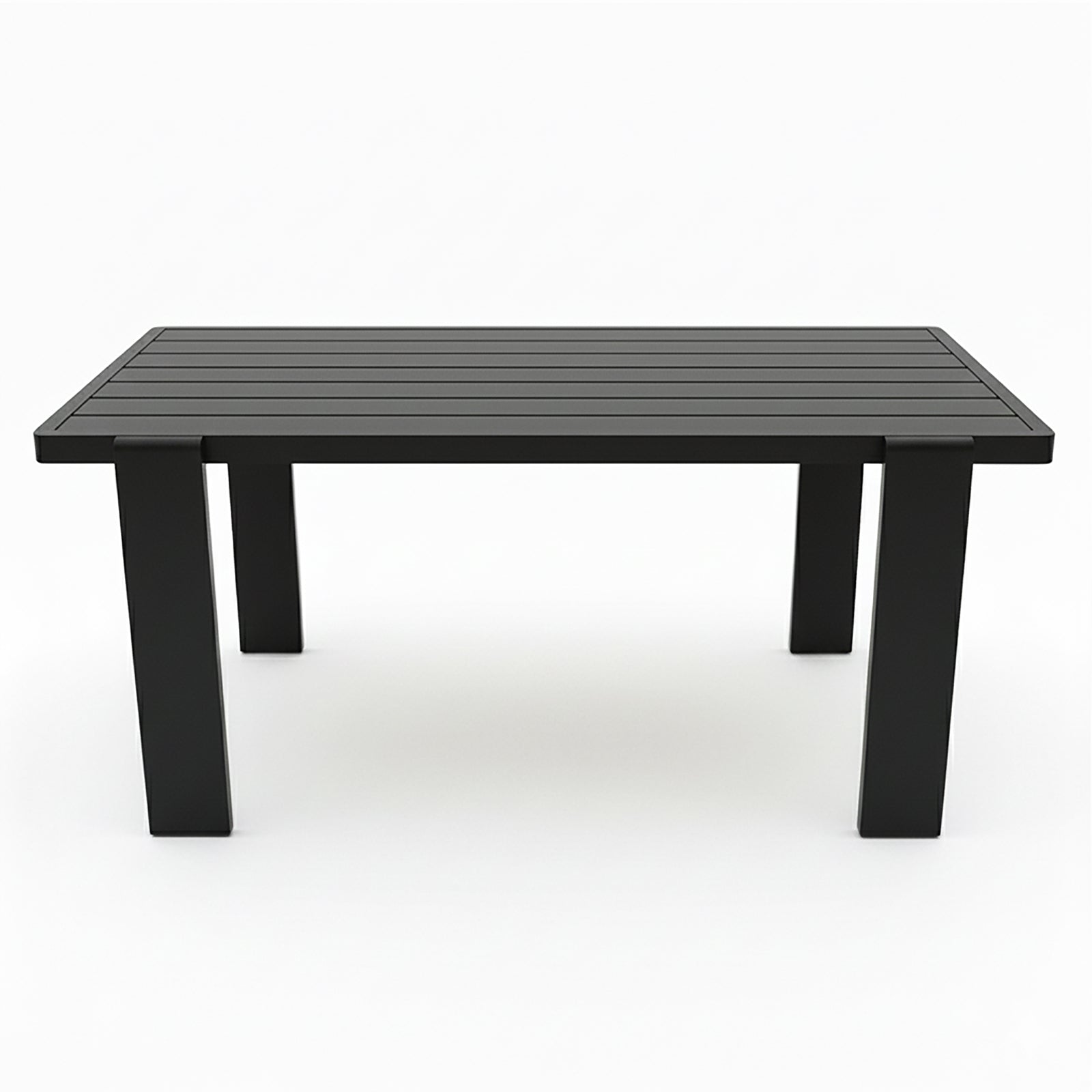 Positano 6 Seater Outdoor Dining Set features a sleek, modern rectangular table with a slatted top and four straight legs, designed for stylish outdoor dining and comfort.