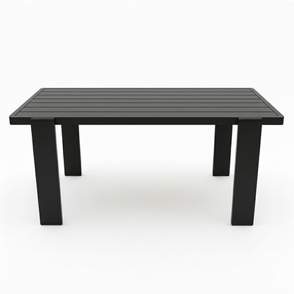 Positano 6 Seater Outdoor Dining Set features a sleek, modern rectangular table with a slatted top and four straight legs, designed for stylish outdoor dining and comfort.