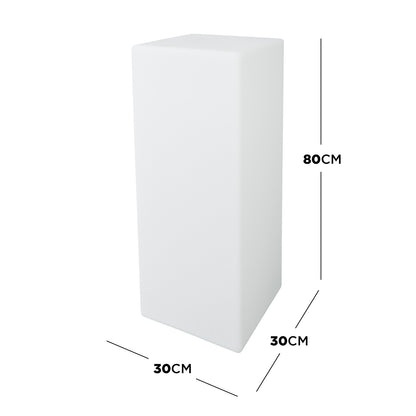 3D-rendered Colour Changing LED Column Light, measuring 80cm high, 30cm wide, and 30cm deep, on a white background, showcasing its sleek, rectangular design for versatile indoor and outdoor use.