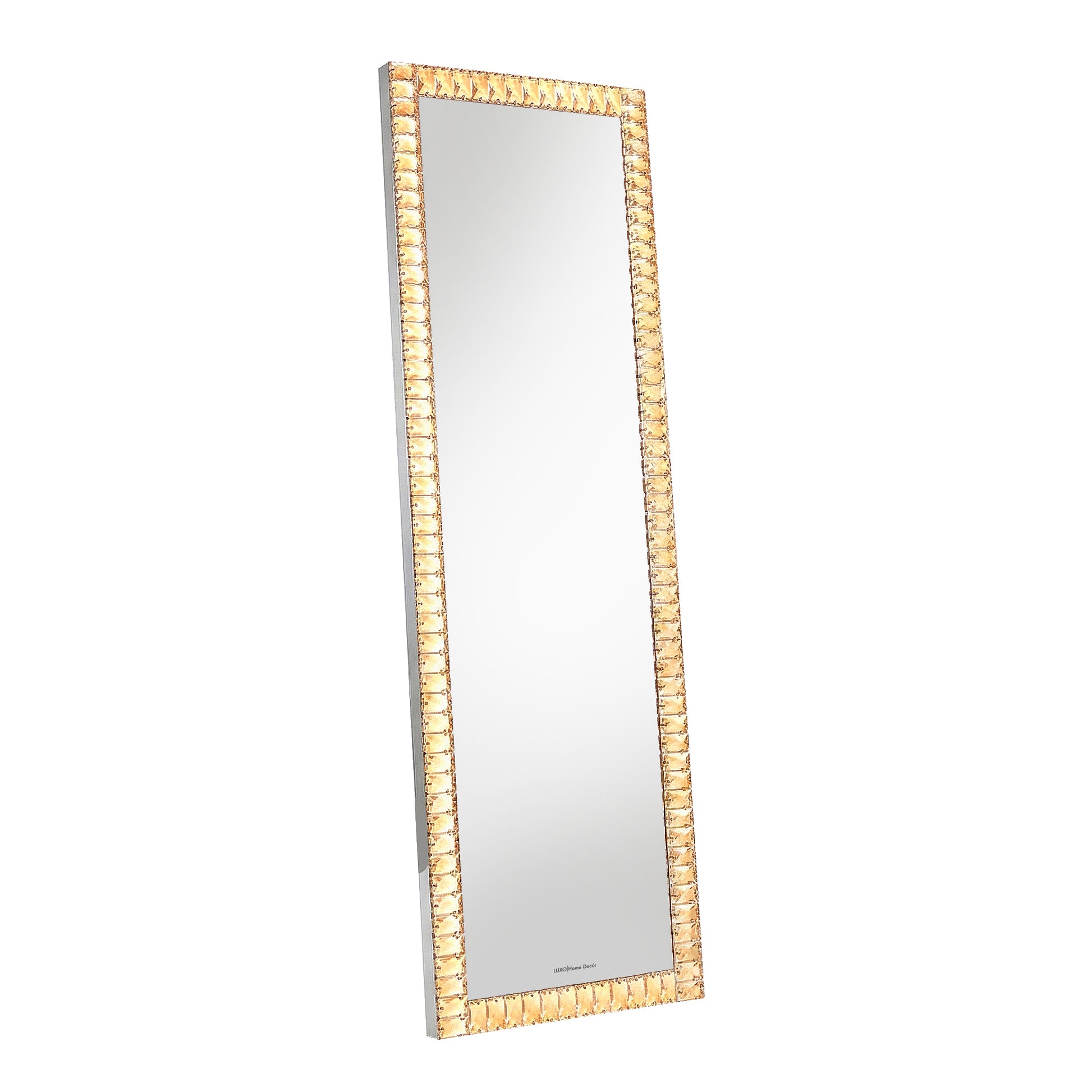 Full-length mirror with gold textured frame on white background