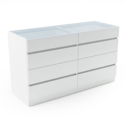 White chest of drawers with eight drawers on white background