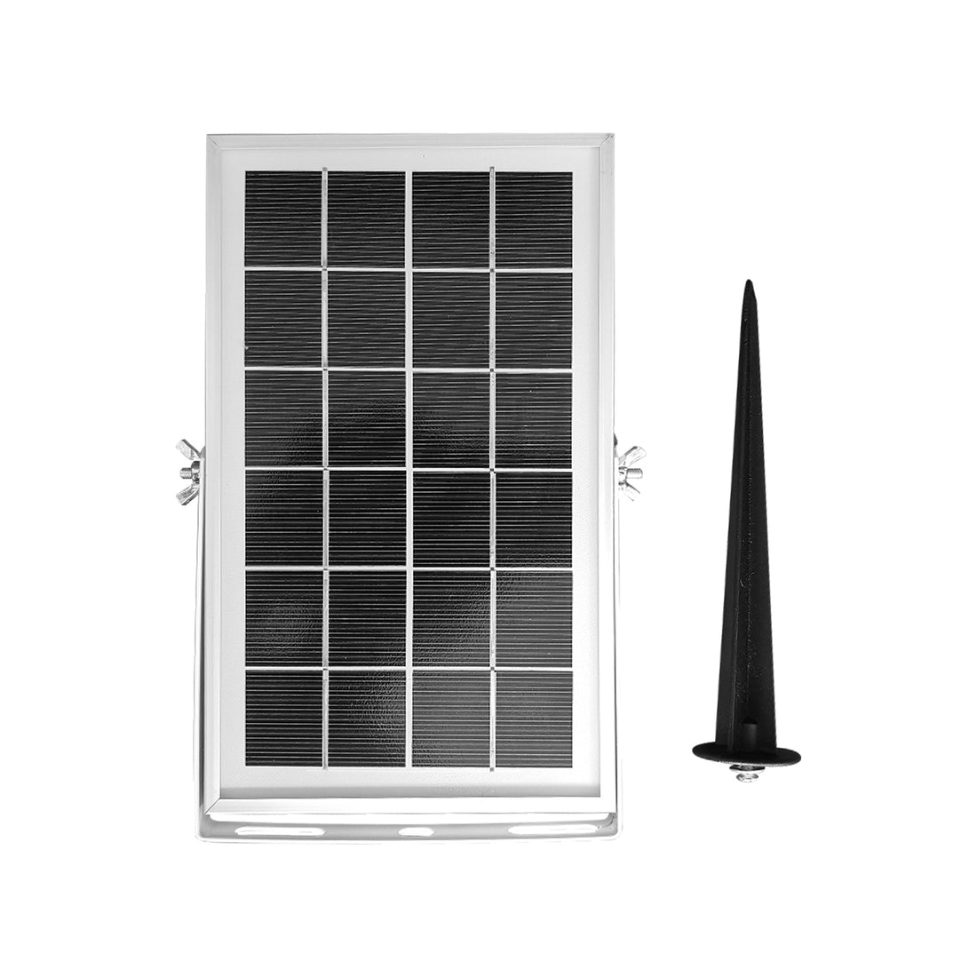 70cm Outdoor Solar LED Bollard Light with small framed solar panel and ground-stake mount, showcasing durable aluminum frame and black plastic spike for secure placement in outdoor settings.
