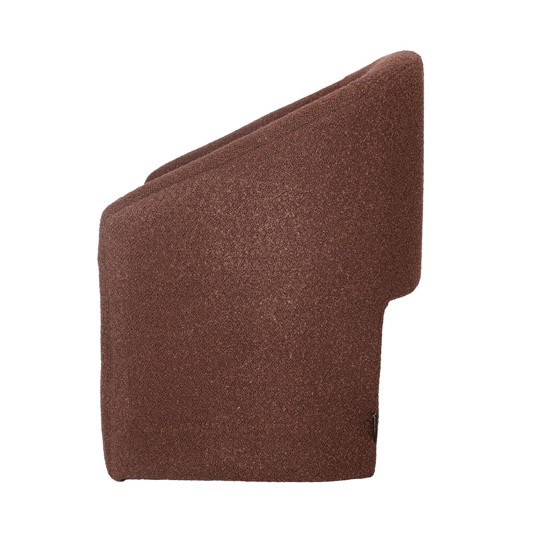 Nuve Bouclé Upholstered Accent Armchair in Rust Brown features a wedge-shaped, textured brown fabric, offering a sculpted silhouette with an incline, ideal for modular seating or lounging support.