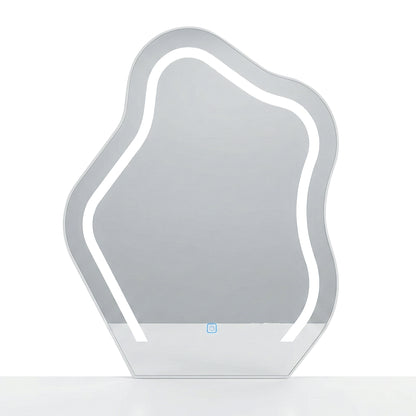 Organic-shaped LED wall mirror on white background