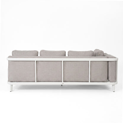 Contemporary sofa viewed from the back on a white background.