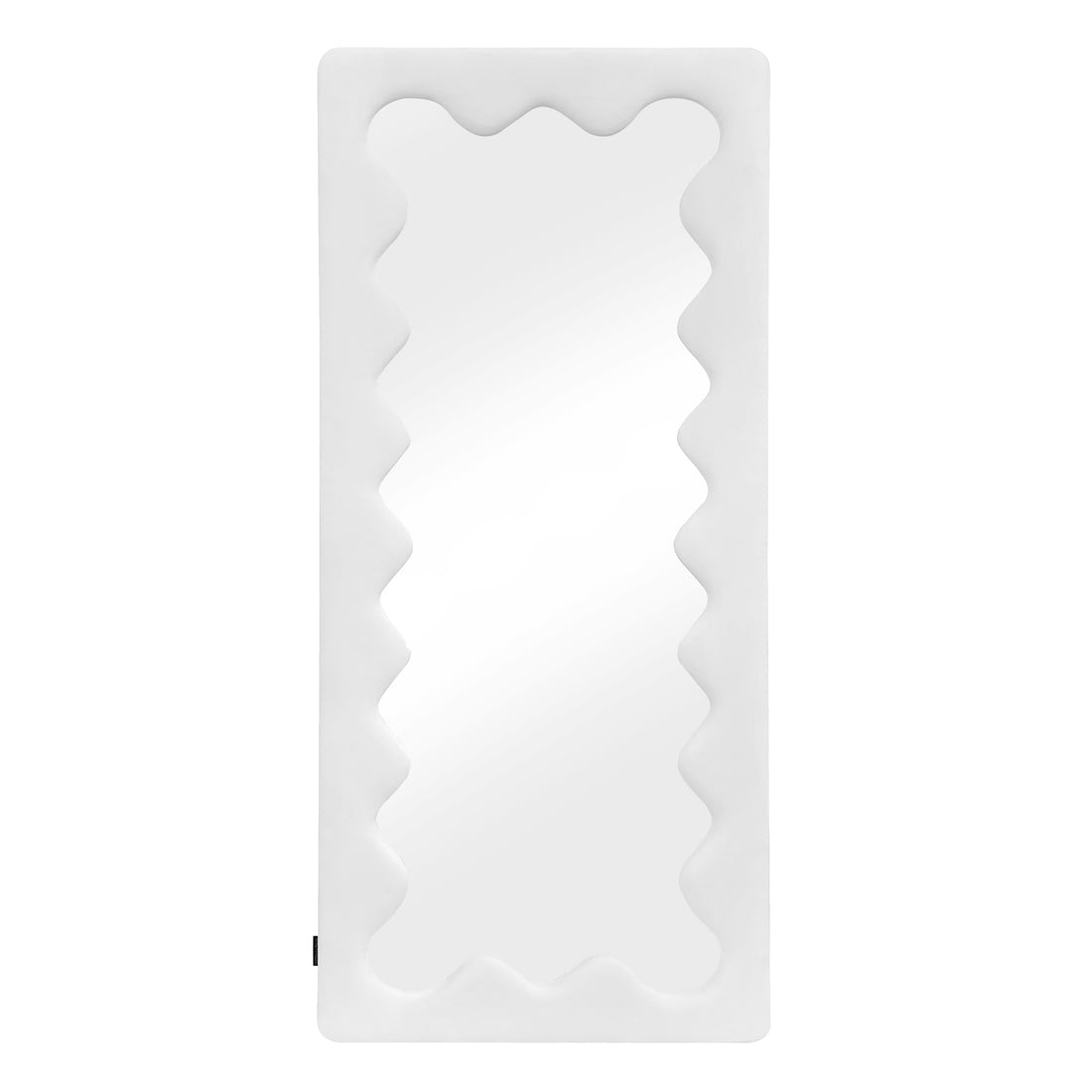 Serena 180cm Full Length Mirror features a scalloped white frame and a slim, elegant design. Its full-length view enhances space, perfect for bedrooms or hallways, combining luxury with functionality.