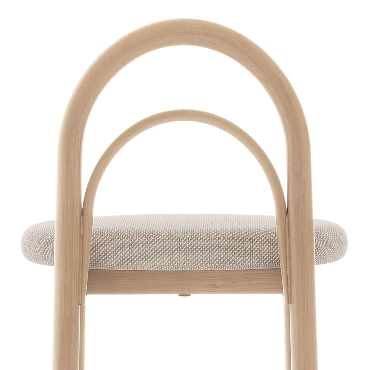 Partial view of a modern chair showing the upper section and seat on a white background