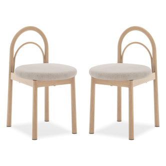 Two modern chairs with arched backs on a white background.