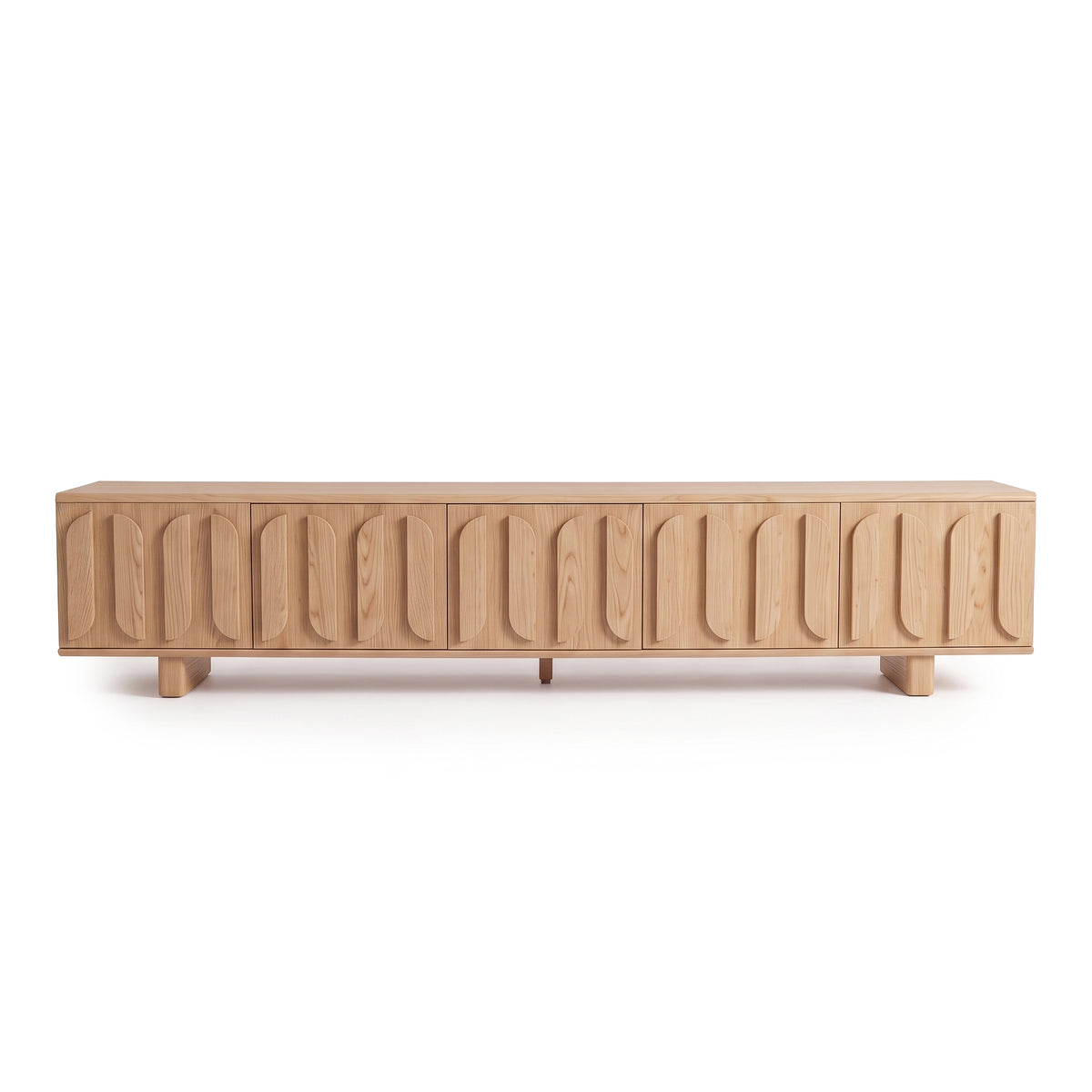 Natural wood sideboard on a white background